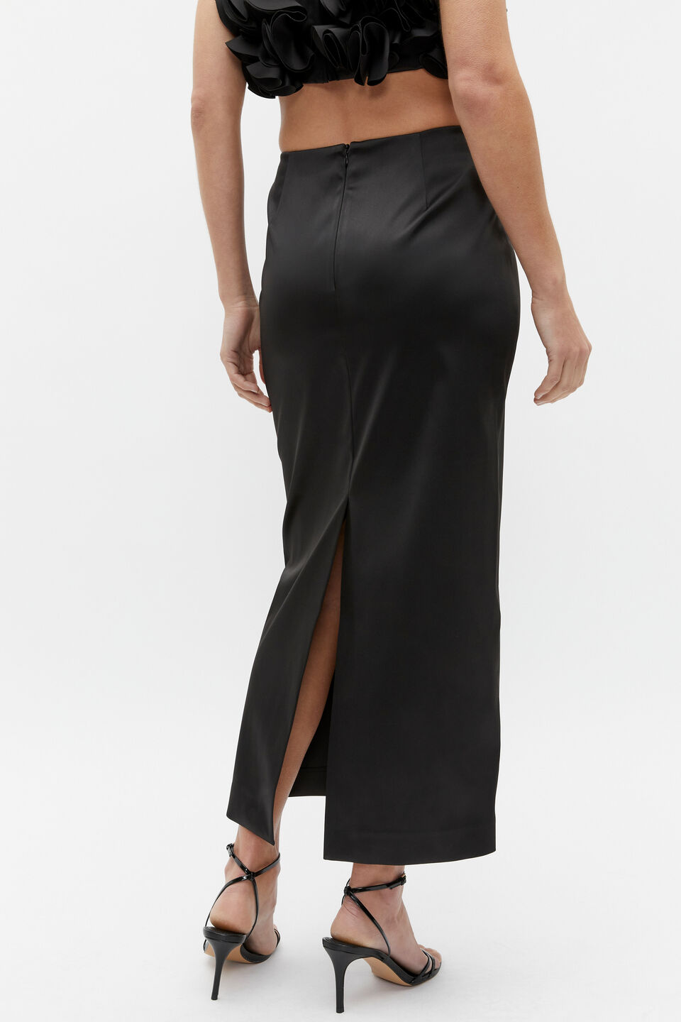 Sateen Column Skirt  Black