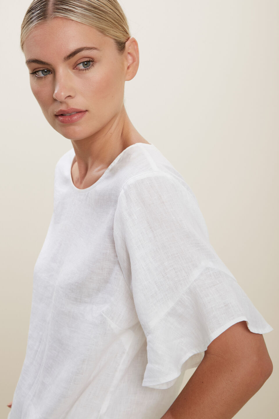 Flutter Sleeve Linen Top  Whisper White