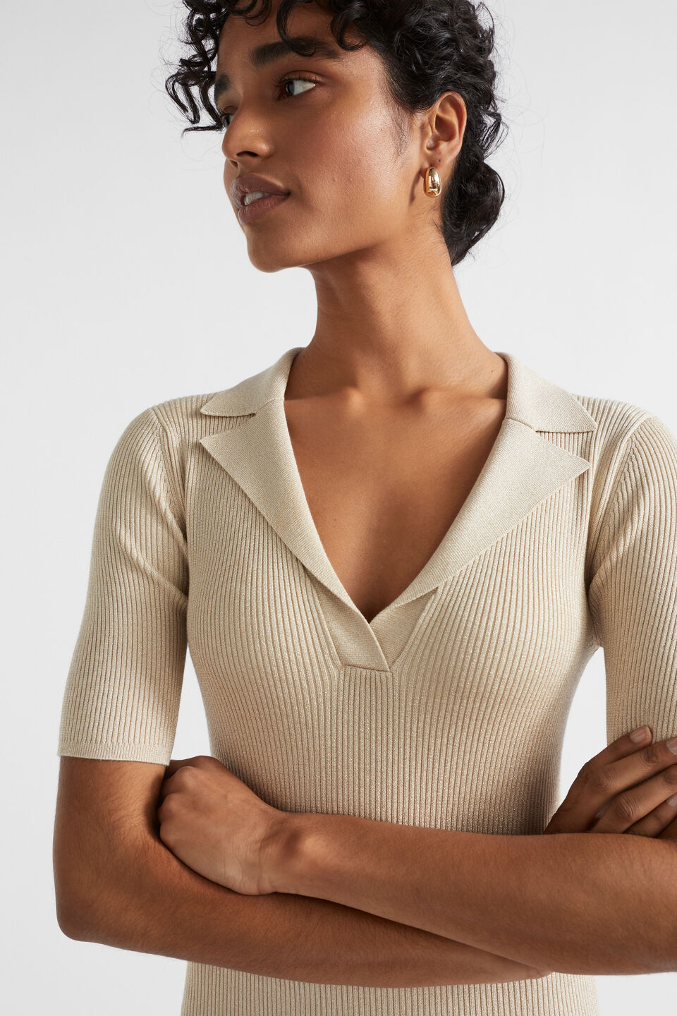 Lurex Knit Polo Dress  Cool Sand Shimmer