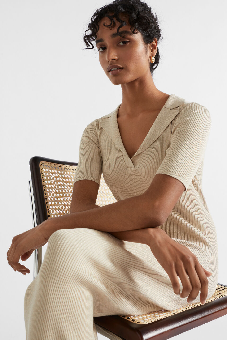 Lurex Knit Polo Dress  Cool Sand Shimmer