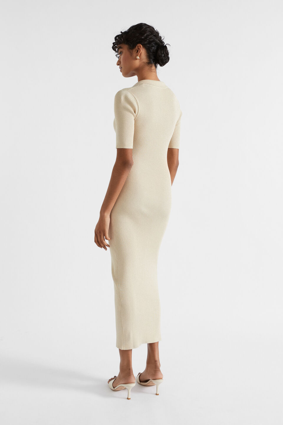 Lurex Knit Polo Dress  Cool Sand Shimmer