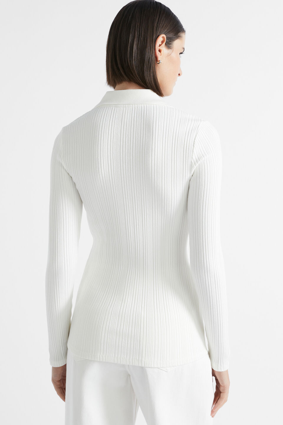 Variegated Rib Polo Top  Cloud Cream Marle