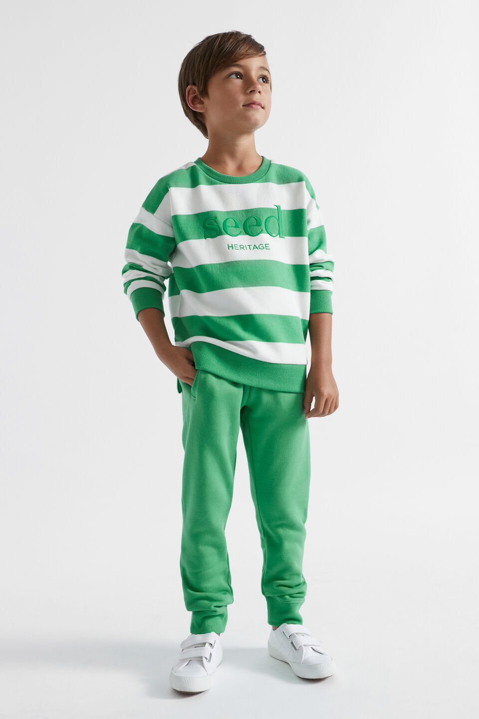 Core Logo Sweat  Apple Green Stripe