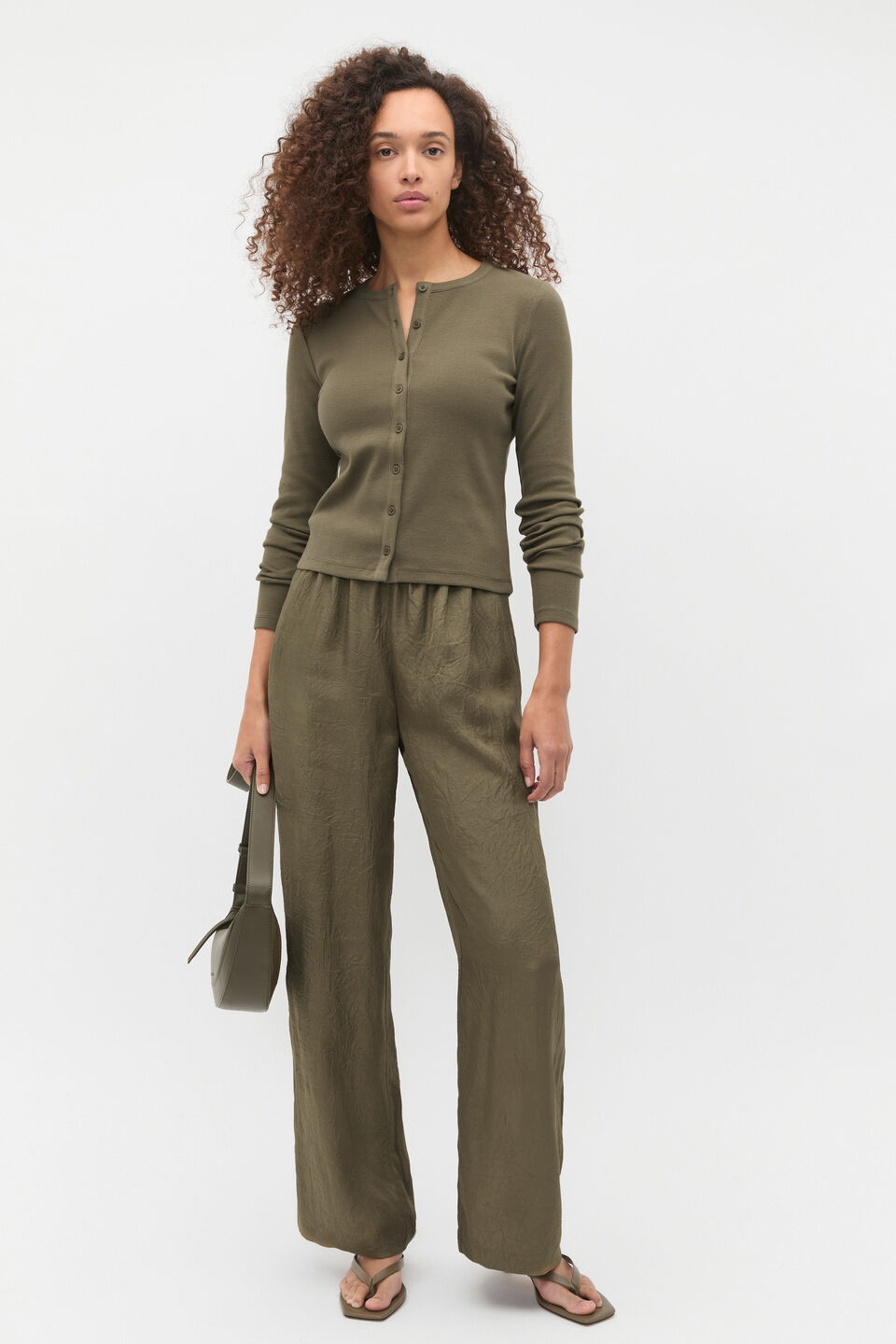 Rib Button Up Cardigan  Olive Leaf