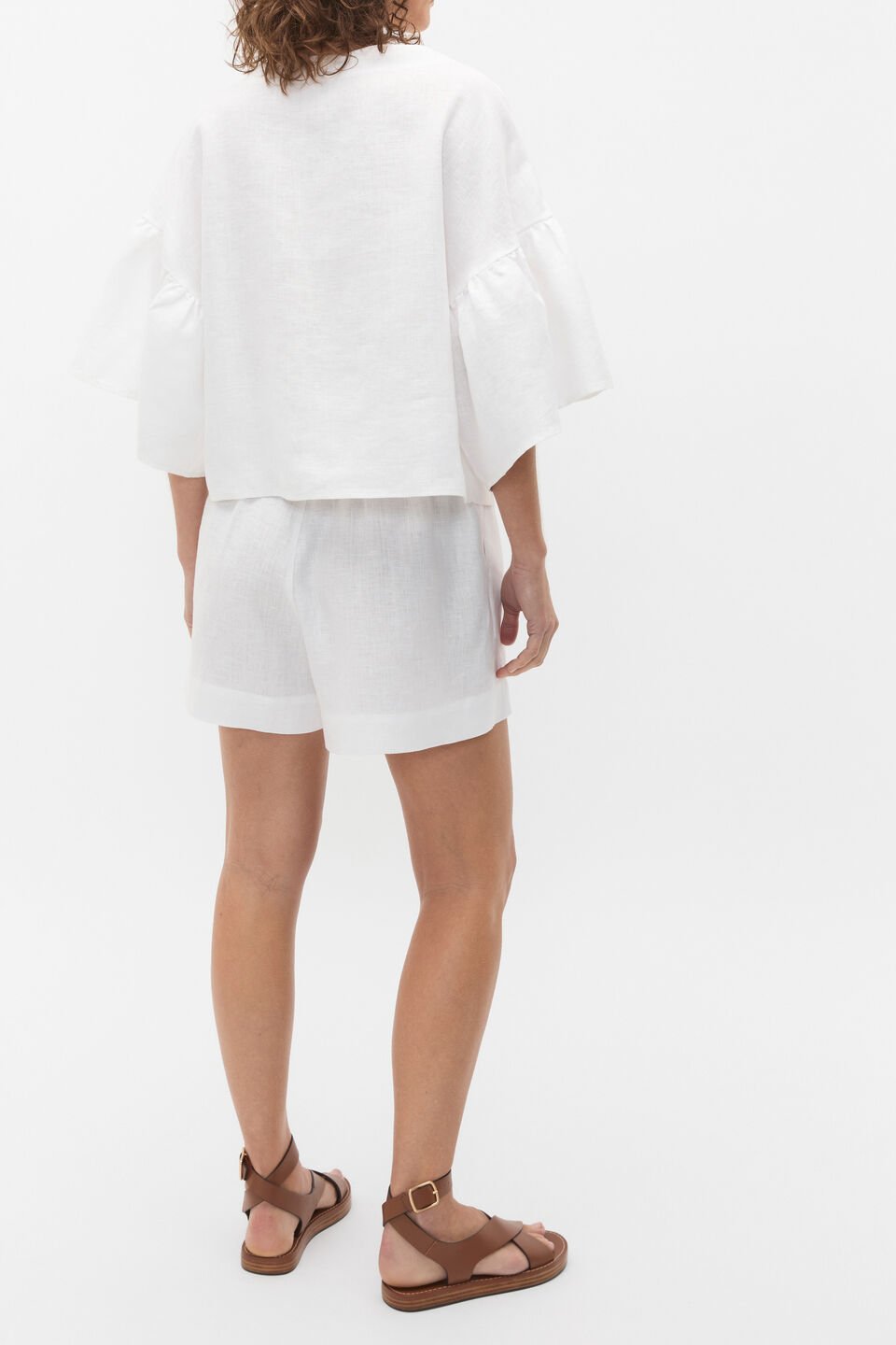Linen Frill Sleeve Top  Whisper White