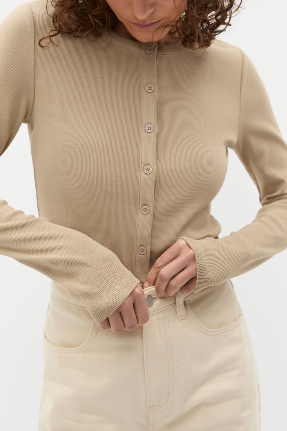 Rib Button Up Cardigan  Rye