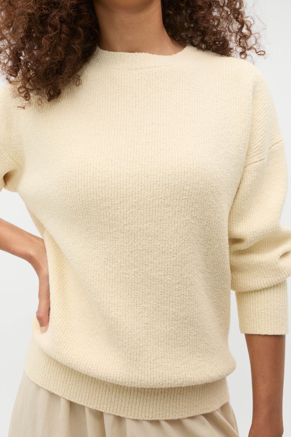 Boucle Slouch Crew Neck Knit  Tofu