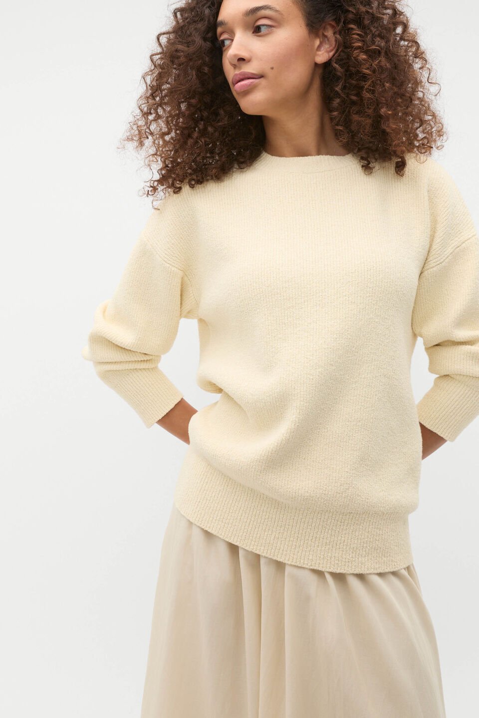 Boucle Slouch Crew Neck Knit  Tofu