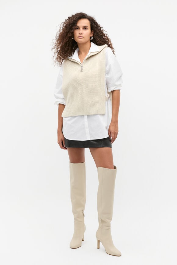 Rib Knit Collar Bib  Oat Marle  hi-res
