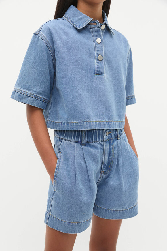 Pleat Denim Short  Mid Wash  hi-res