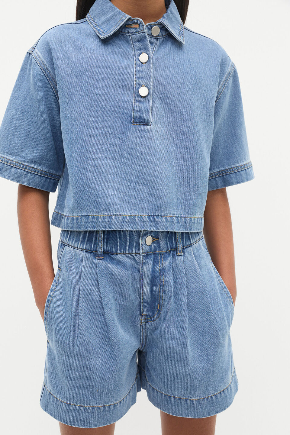 Boxy Denim Shirt  Mid Wash