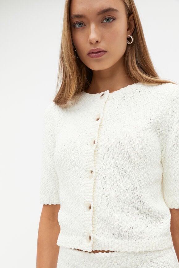 Textured Knit Cropped Cardi  Cloud Cream  hi-res