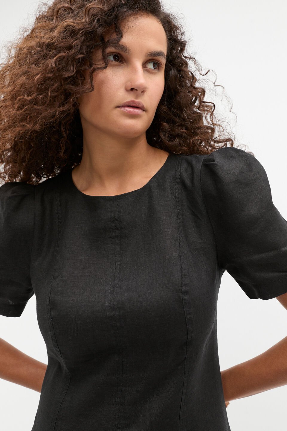 Linen Fit And Flare Mini Dress  Black
