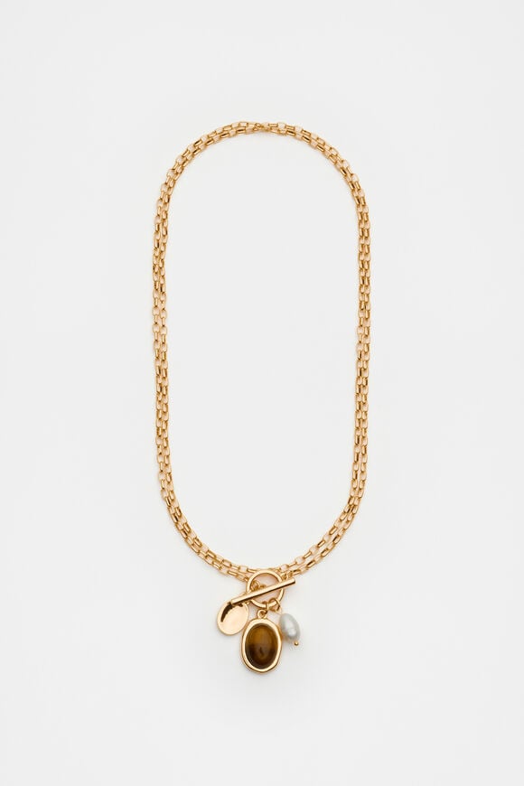 Stone Long Pendant Necklace  Gold  hi-res