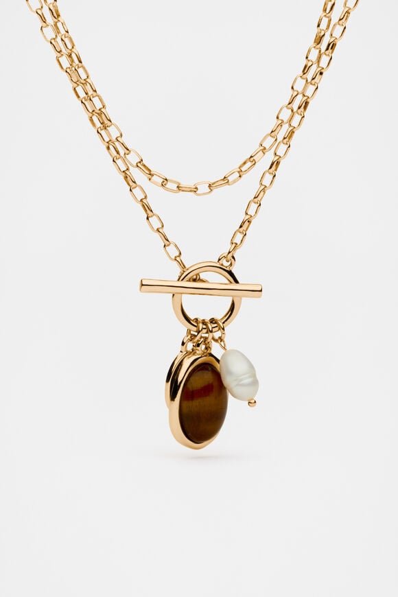 Stone Long Pendant Necklace  Gold  hi-res