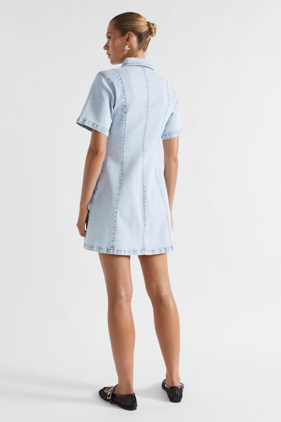 Denim Button Through Dress  Glacier Denim