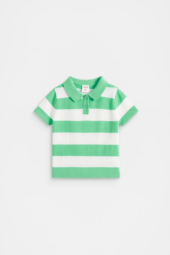 Knitted Stripe Polo  Pine Lime  hi-res