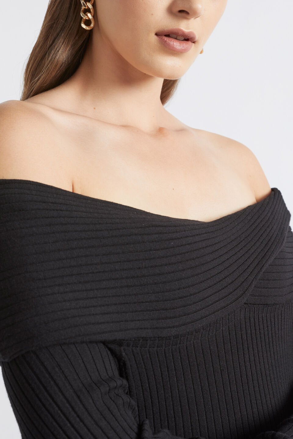 Off Shoulder Knit Dress  Black