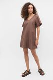 Linen V Neck Flutter Sleeve Mini Dress  Pinecone  hi-res