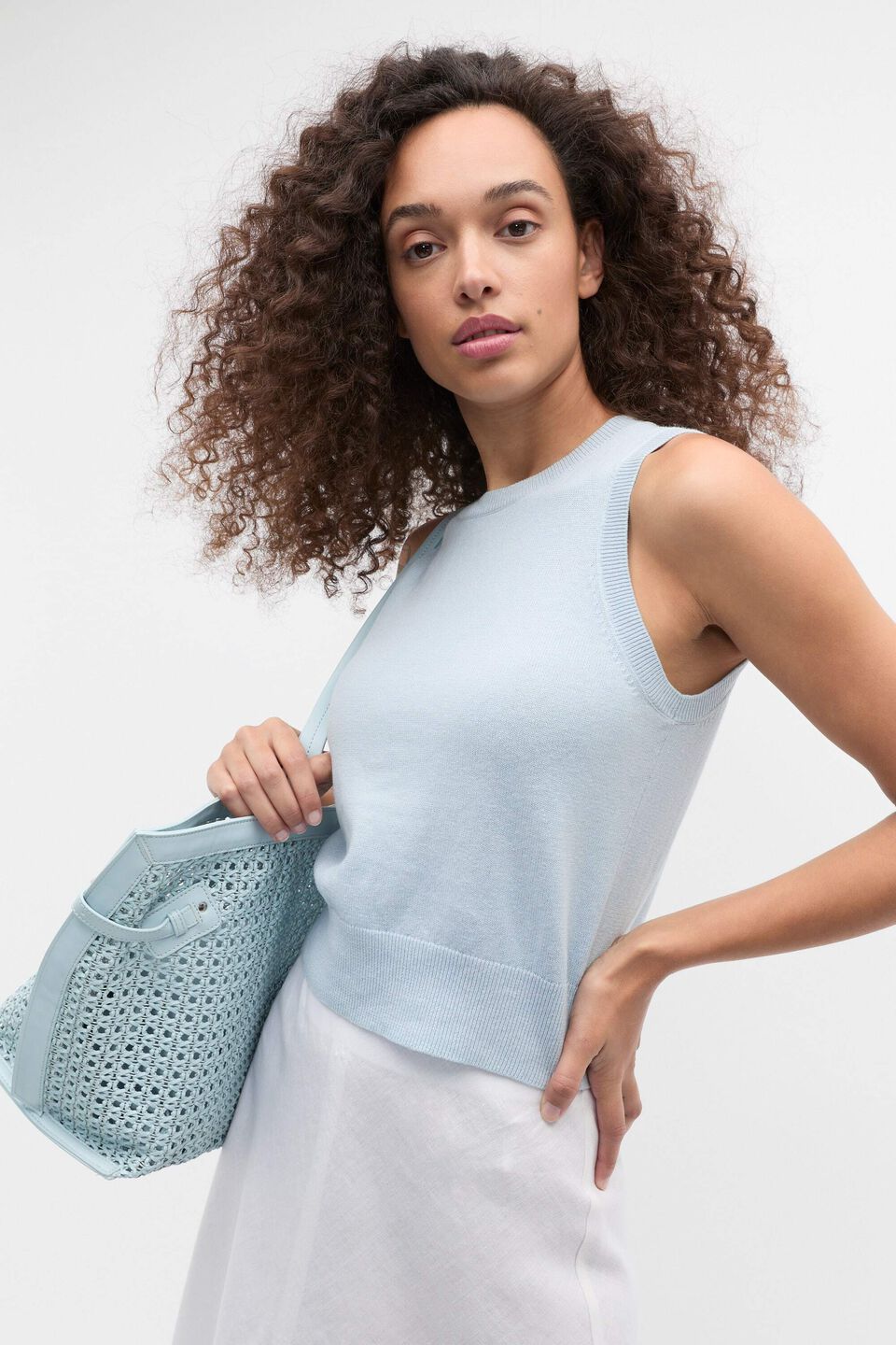 Linen Blend Knit Top  Bluebelle Marle