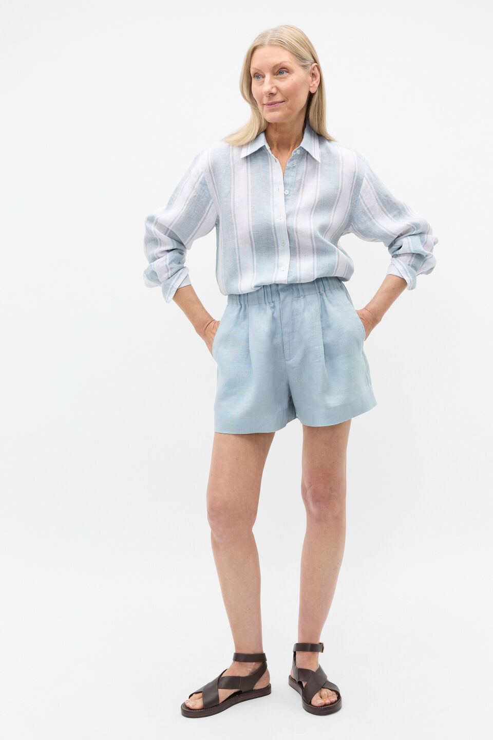 Core Linen Gathered Palazzo Short  Bluebell