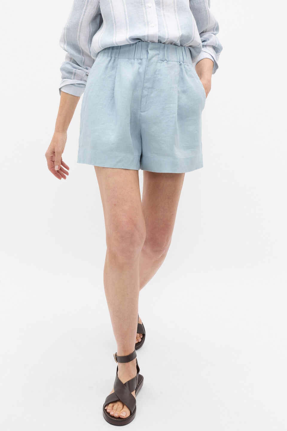 Core Linen Gathered Palazzo Short  Bluebell