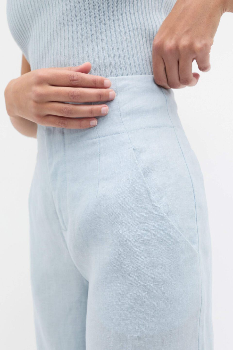 Core Linen Waisted Pant  Bluebell