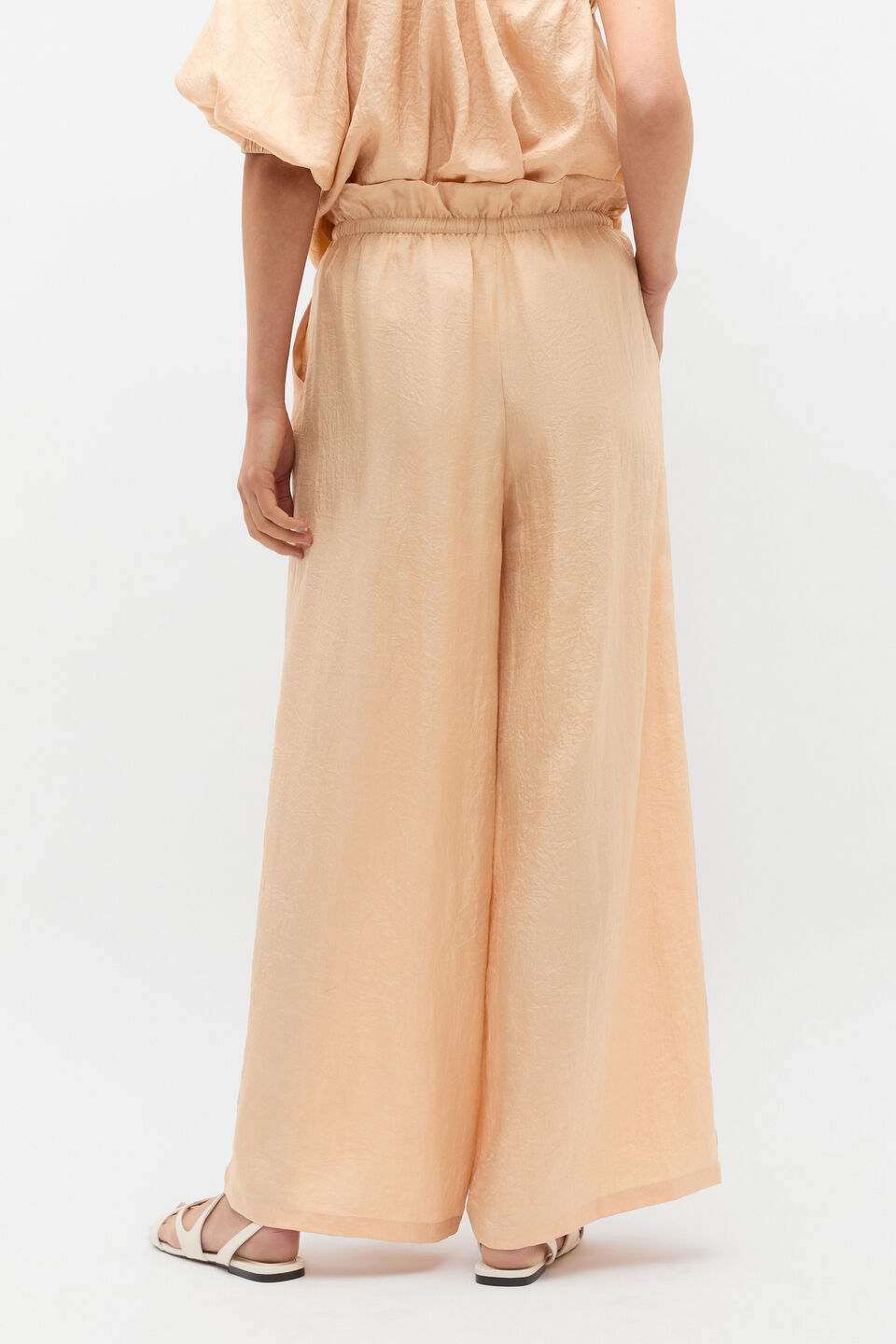 Textured Satin Paperbag Pant  Apricot