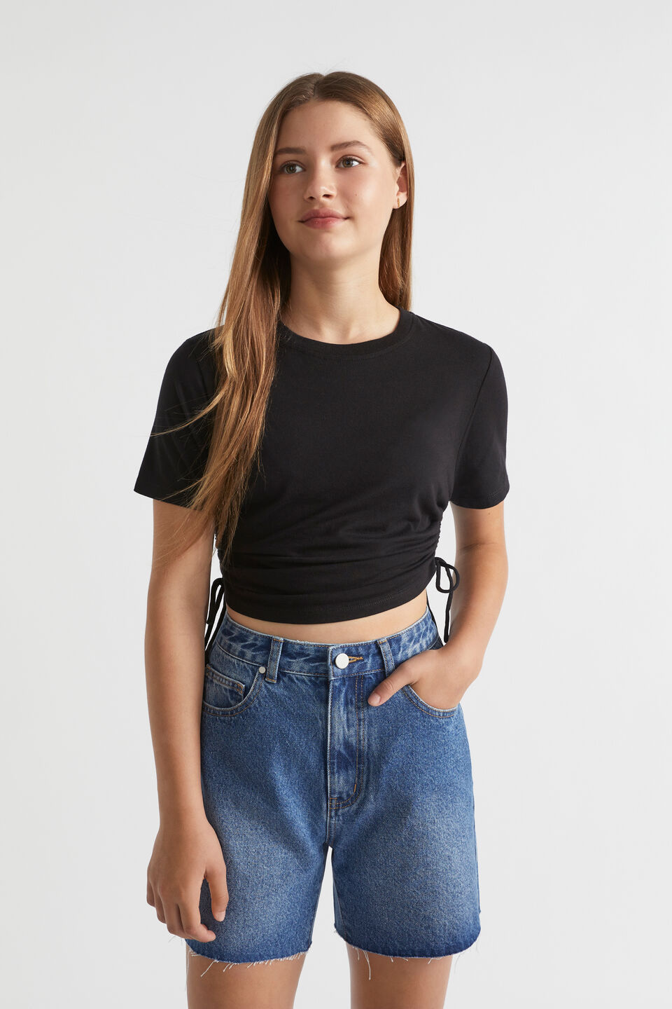 Side Tie Tee  Black
