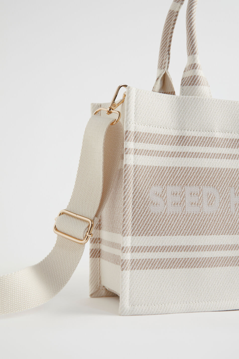 Woven Mini Structured Tote  Champagne Beige