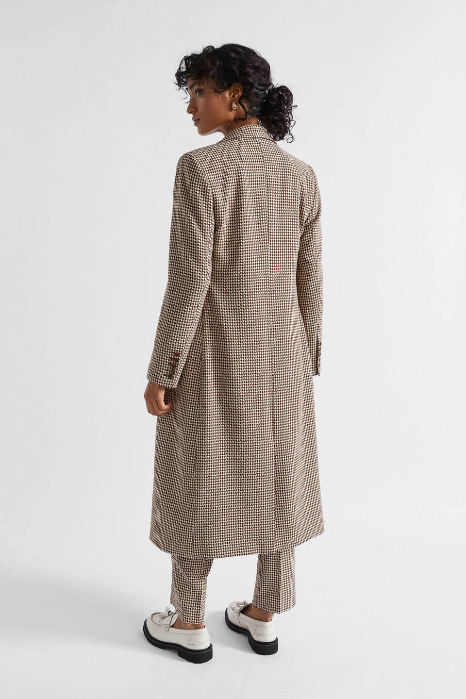 Houndstooth Longline Suiting Coat  Hot Chocolate Houndstooth