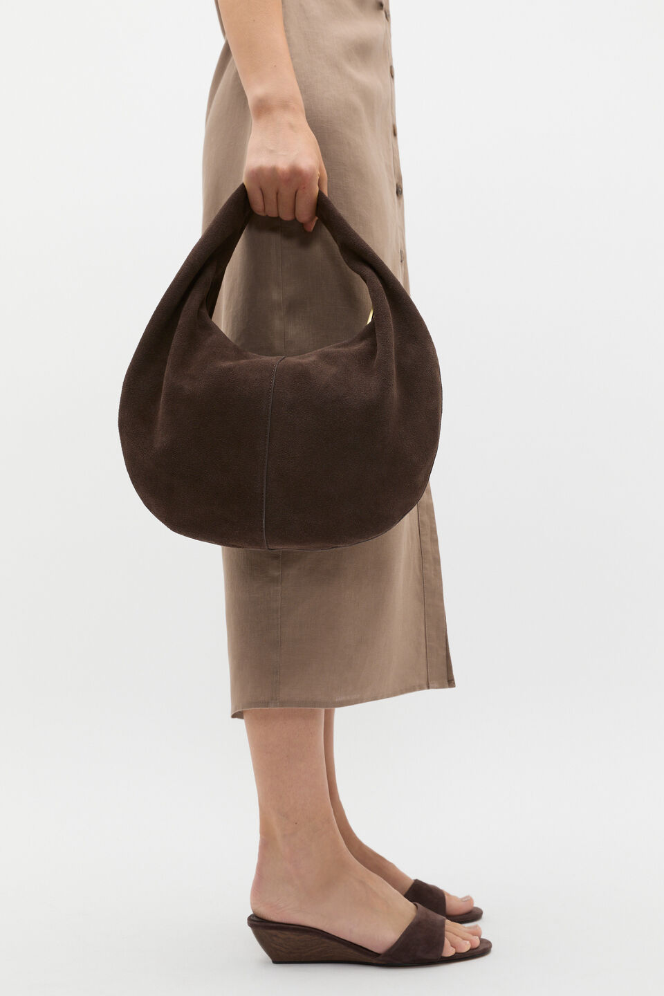 Leather Hobo Shoulder Bag  Chocolate