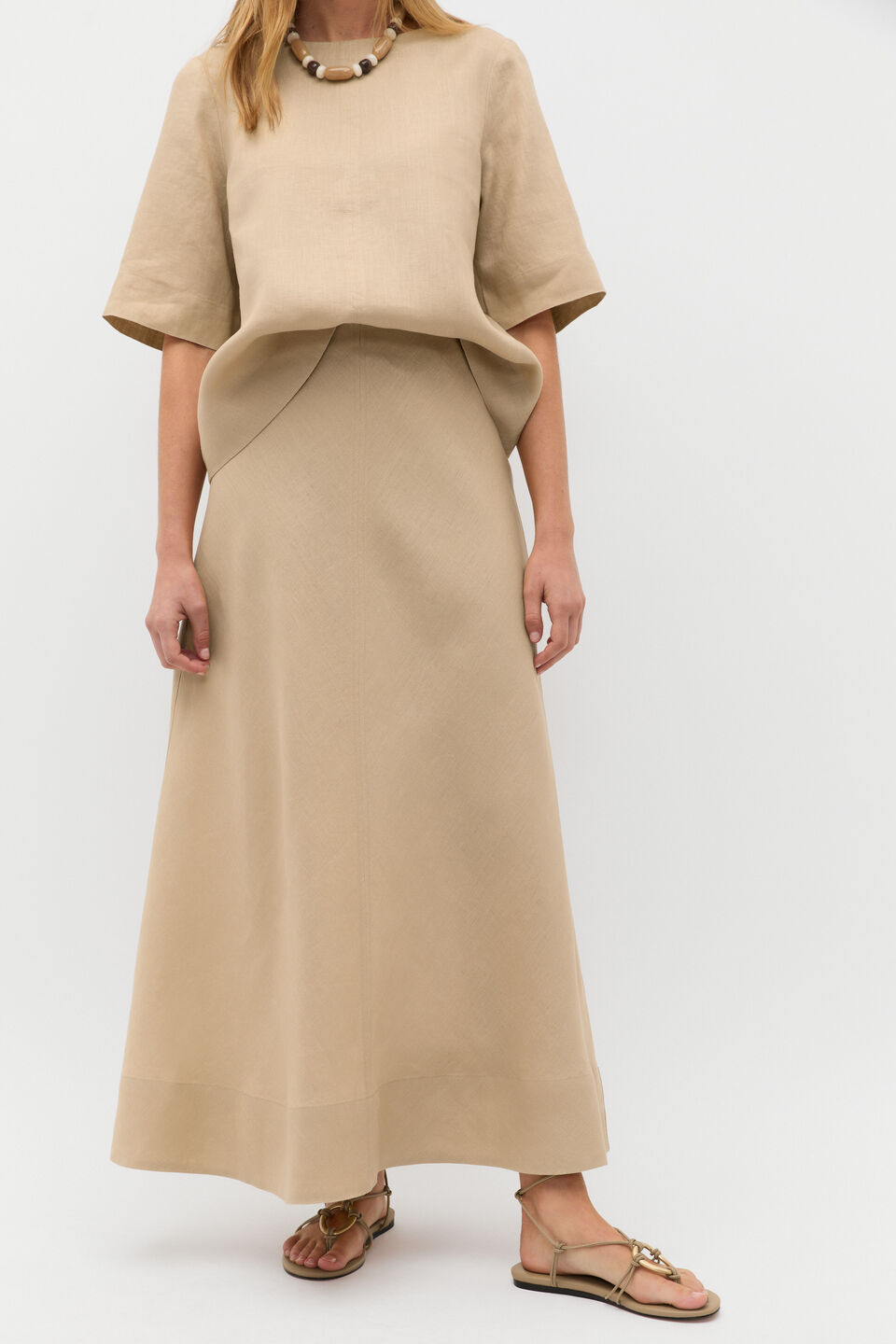 Core Linen Seam Front Skirt  Iced Latte