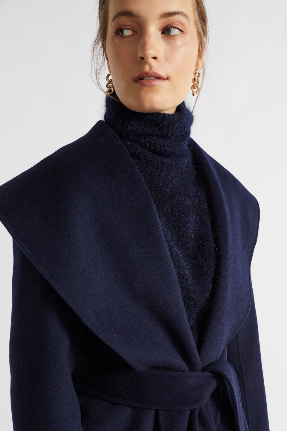 Wool Blend Full Length Coat  Midnight Sky