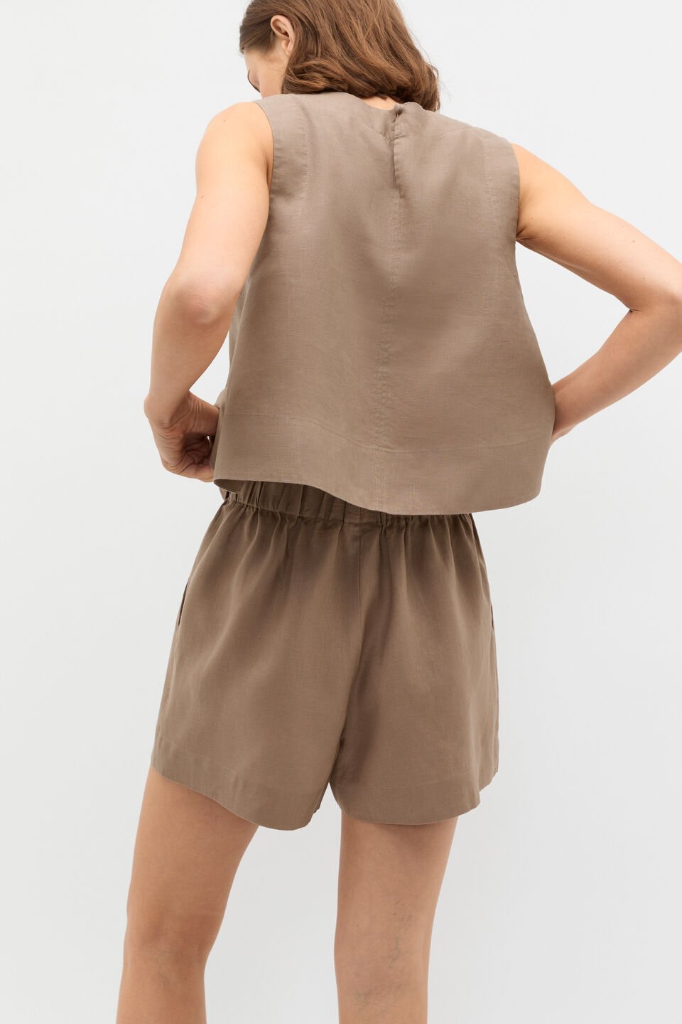 Core Linen Gathered Palazzo Short  Nutmeg