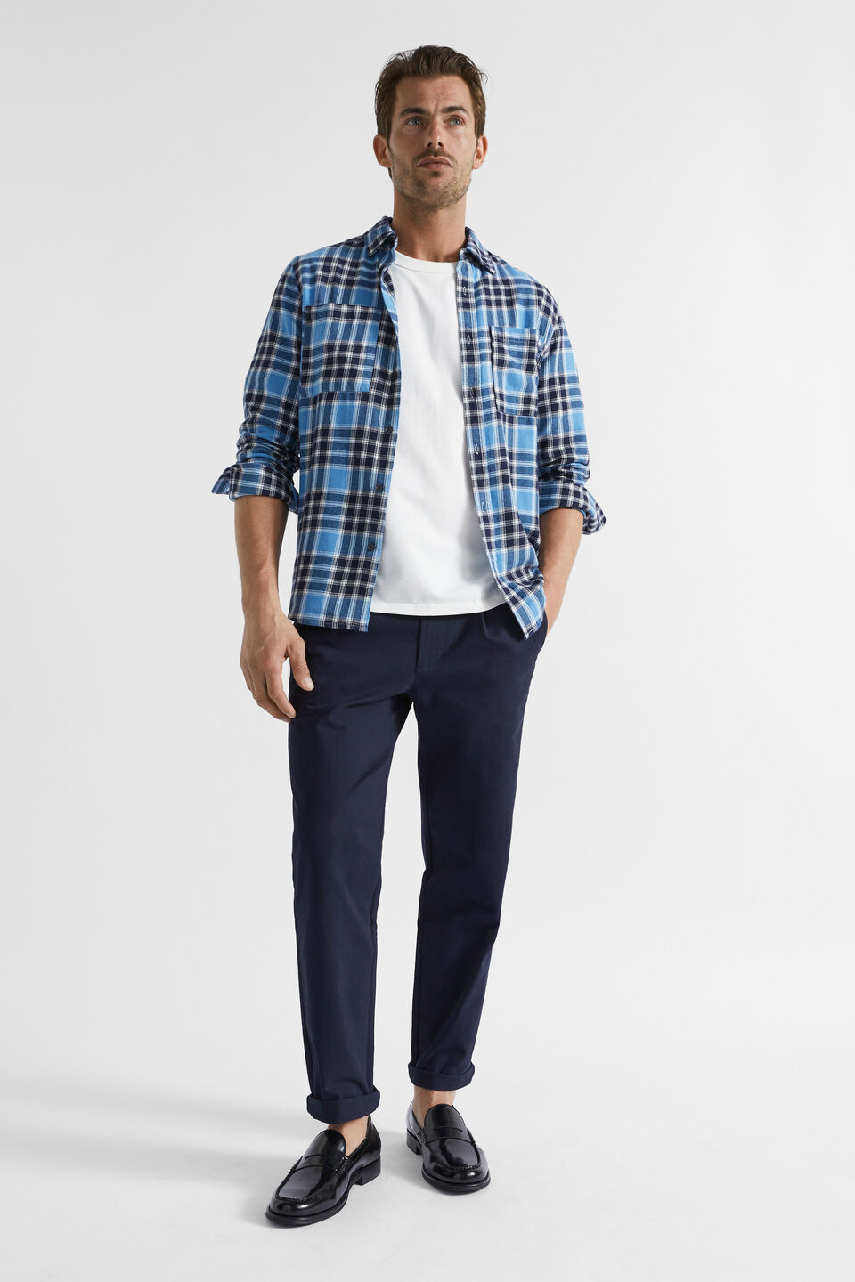 Brushed Check Flannel Shirt  Deep Chambray Multi