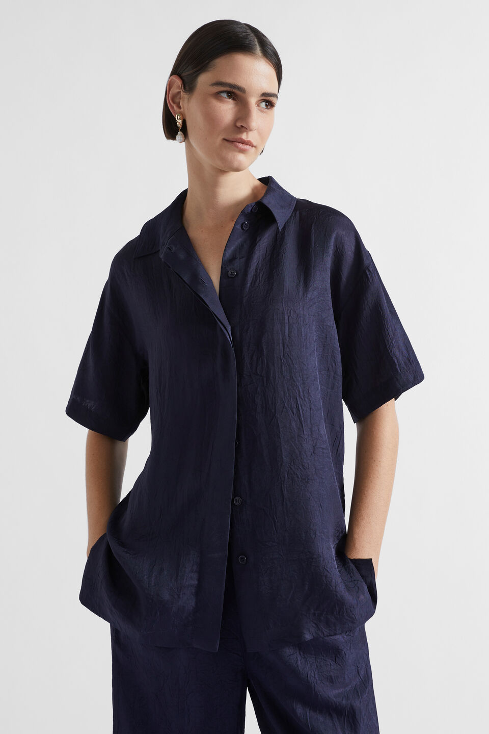 Satin Short Sleeve Shirt  Midnight Sky