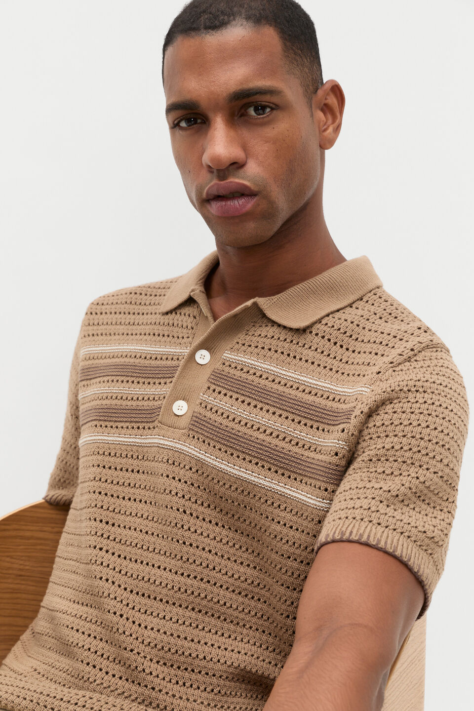Blanket Stitch Kn Polo  Nougat
