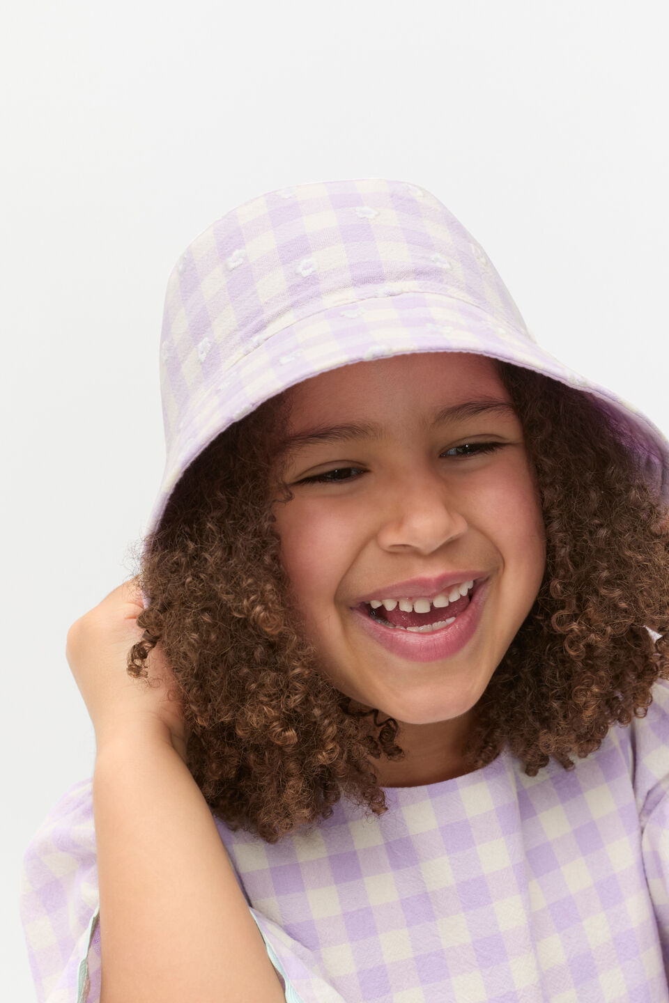 Gingham Embroidered Bucket Hat  Multi