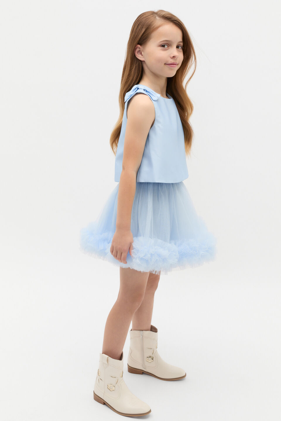 Satin Bow Top  Ice Blue