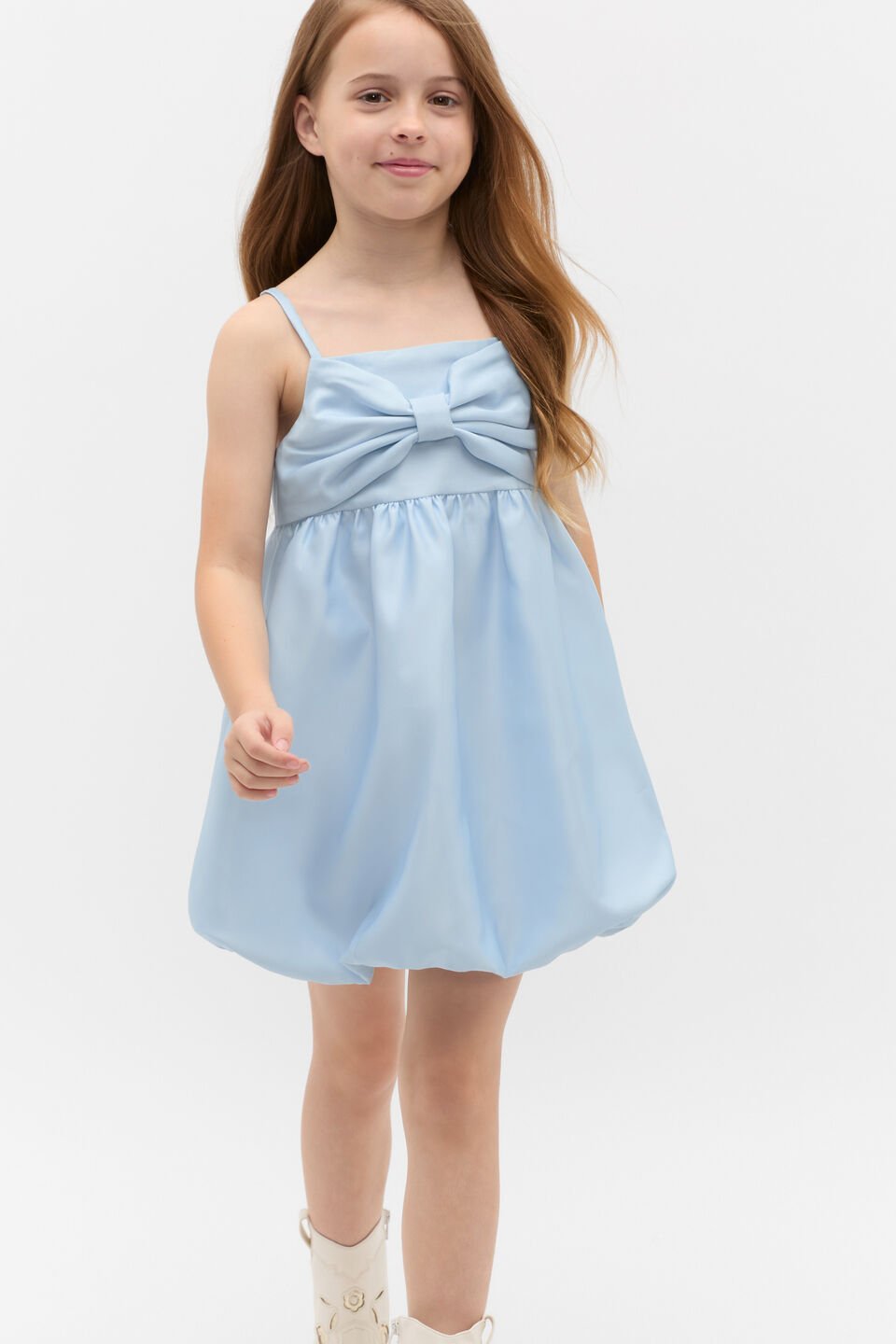 Satin Bubble Dress  Ice Blue