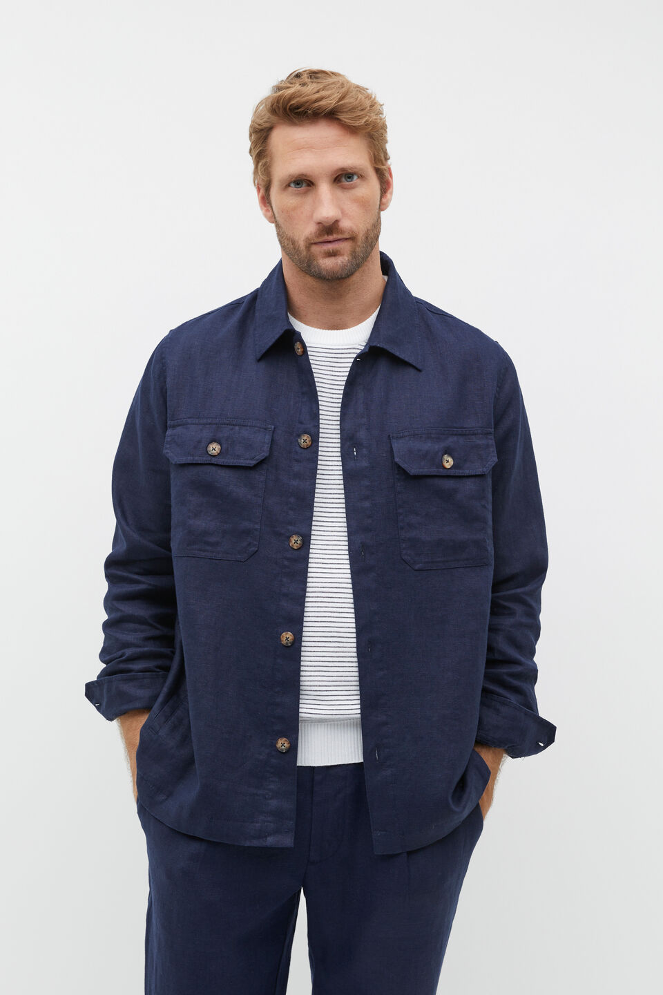 Linen Overshirt  Midnight Blue