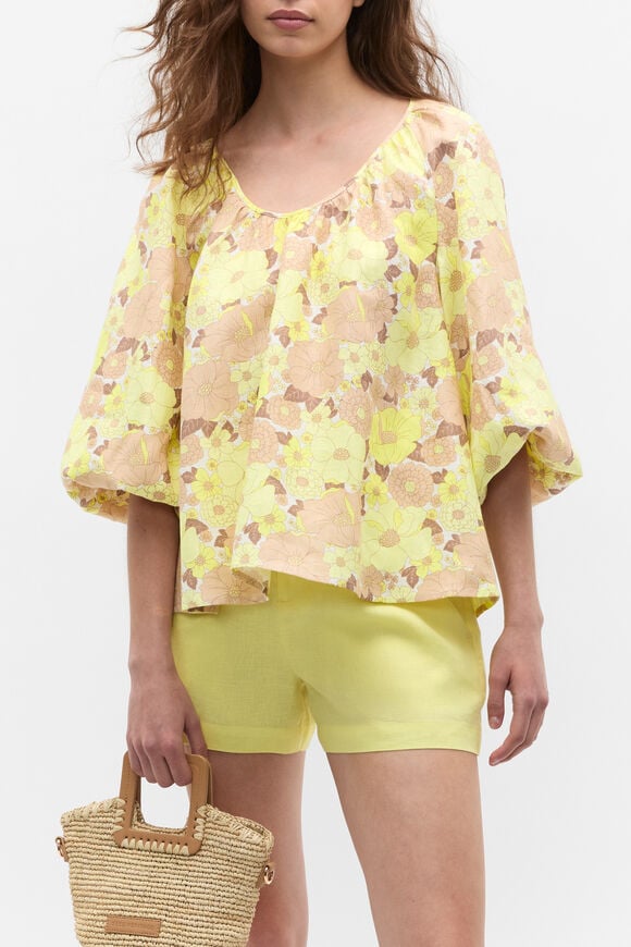 Linen Vintage Floral Scoop Neck Blouse  Vintage Floral Linen Vintage Floral Scoop Neck Blouse  Vintage Floral  hi-res