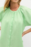 Linen Gathered Mini Dress  Green Apple  hi-res