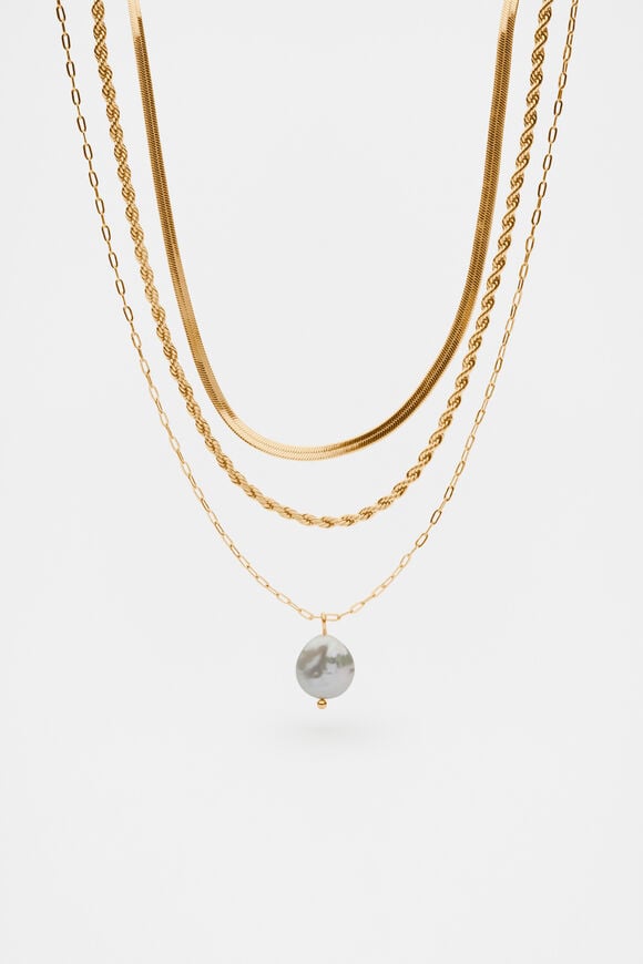 Pearly Layered Necklace  Gold  hi-res