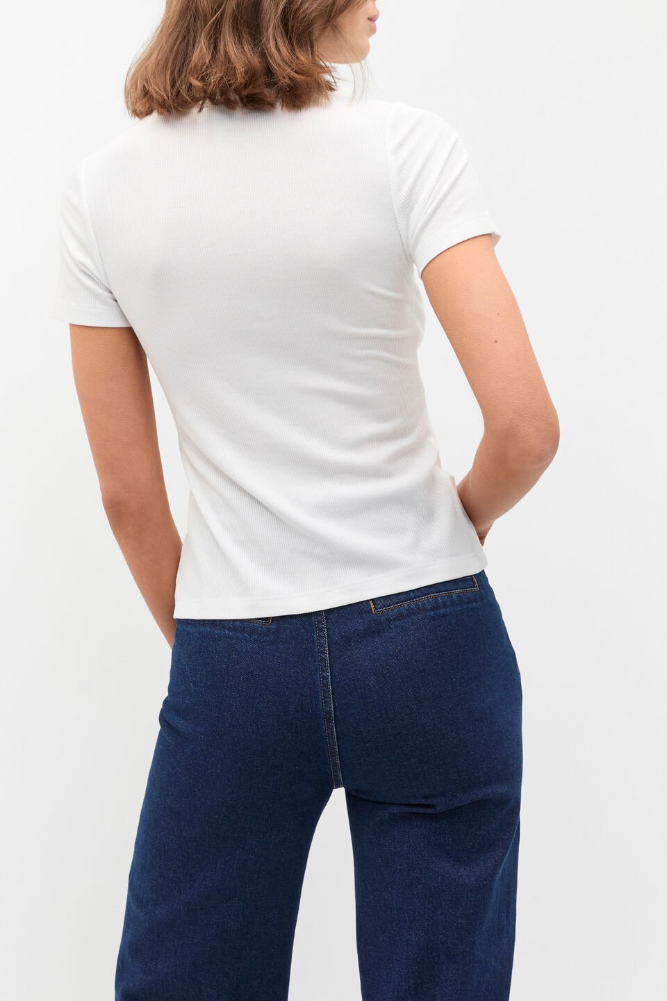 Rib Button Through Top  Whisper White