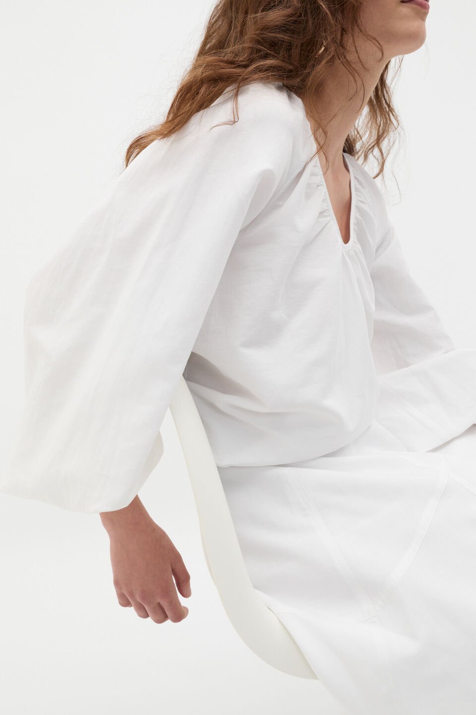 Scoop Neck Blouson Sleeve Top  Whisper White