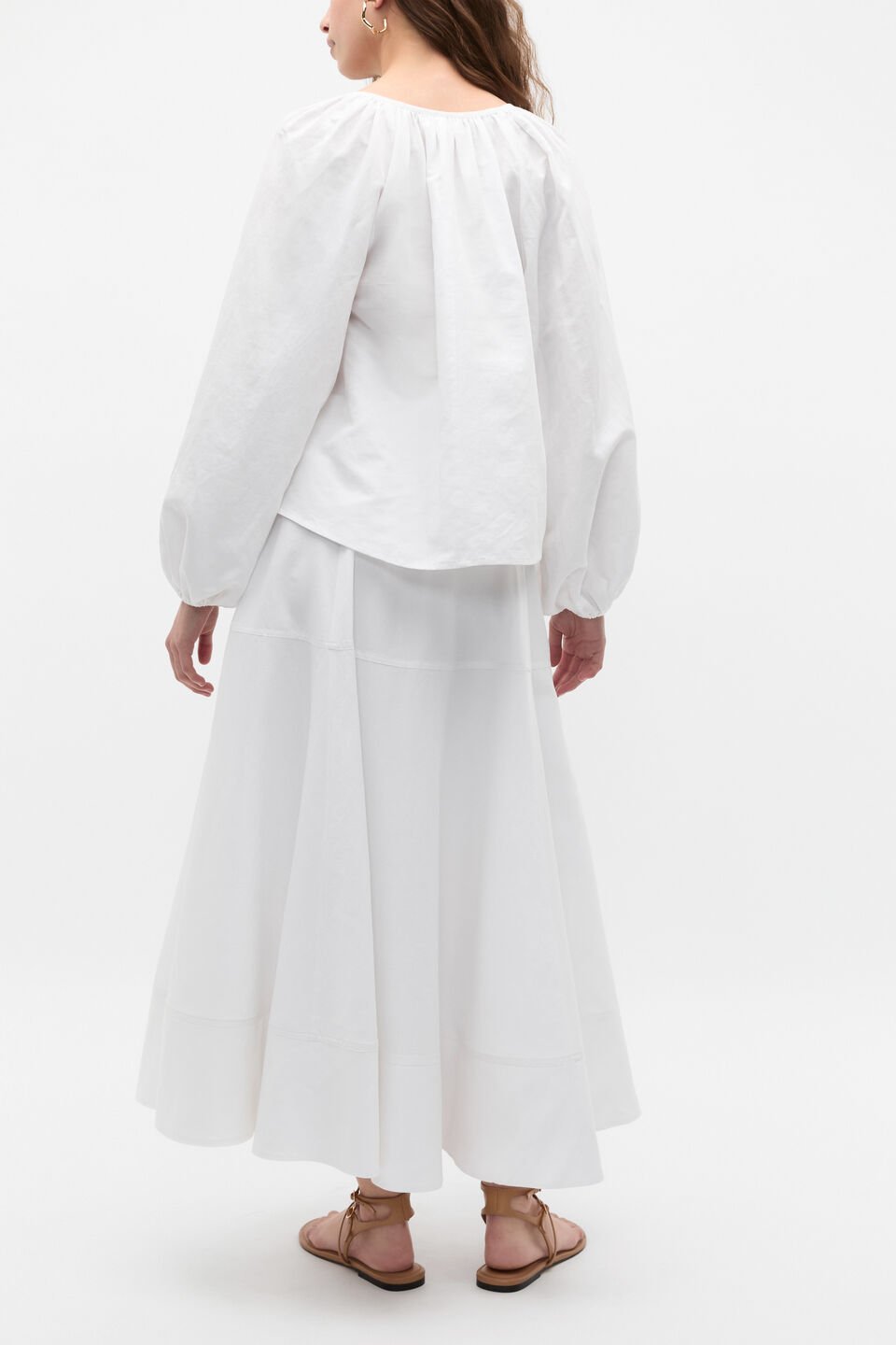 Scoop Neck Blouson Sleeve Top  Whisper White
