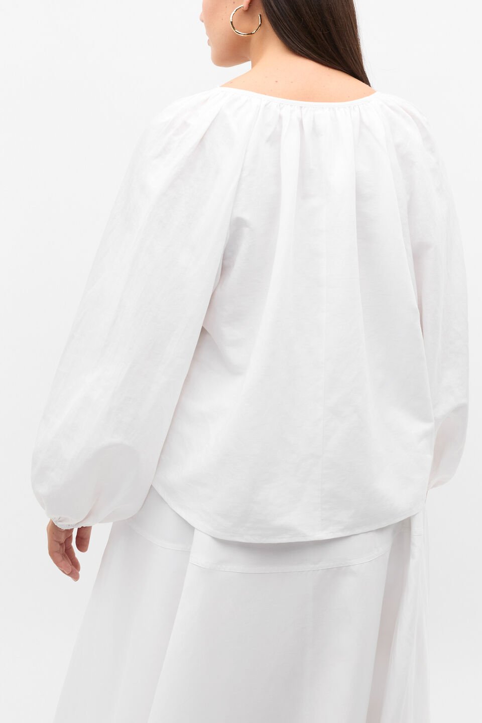 Scoop Neck Blouson Sleeve Top  Whisper White
