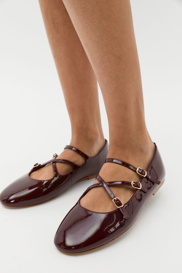 Cameron Triple Strap Ballet Flat  Dark Plum Patent Cameron Triple Strap Ballet Flat  Dark Plum Patent  hi-res
